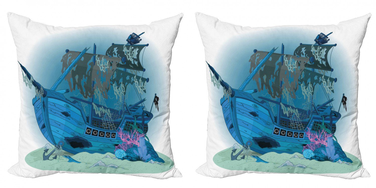 Kissenbezüge Modern Accent Doppelseitiger Digitaldruck, Abakuhaus (2 Stück), Piratenschiff Unterwasser Antike