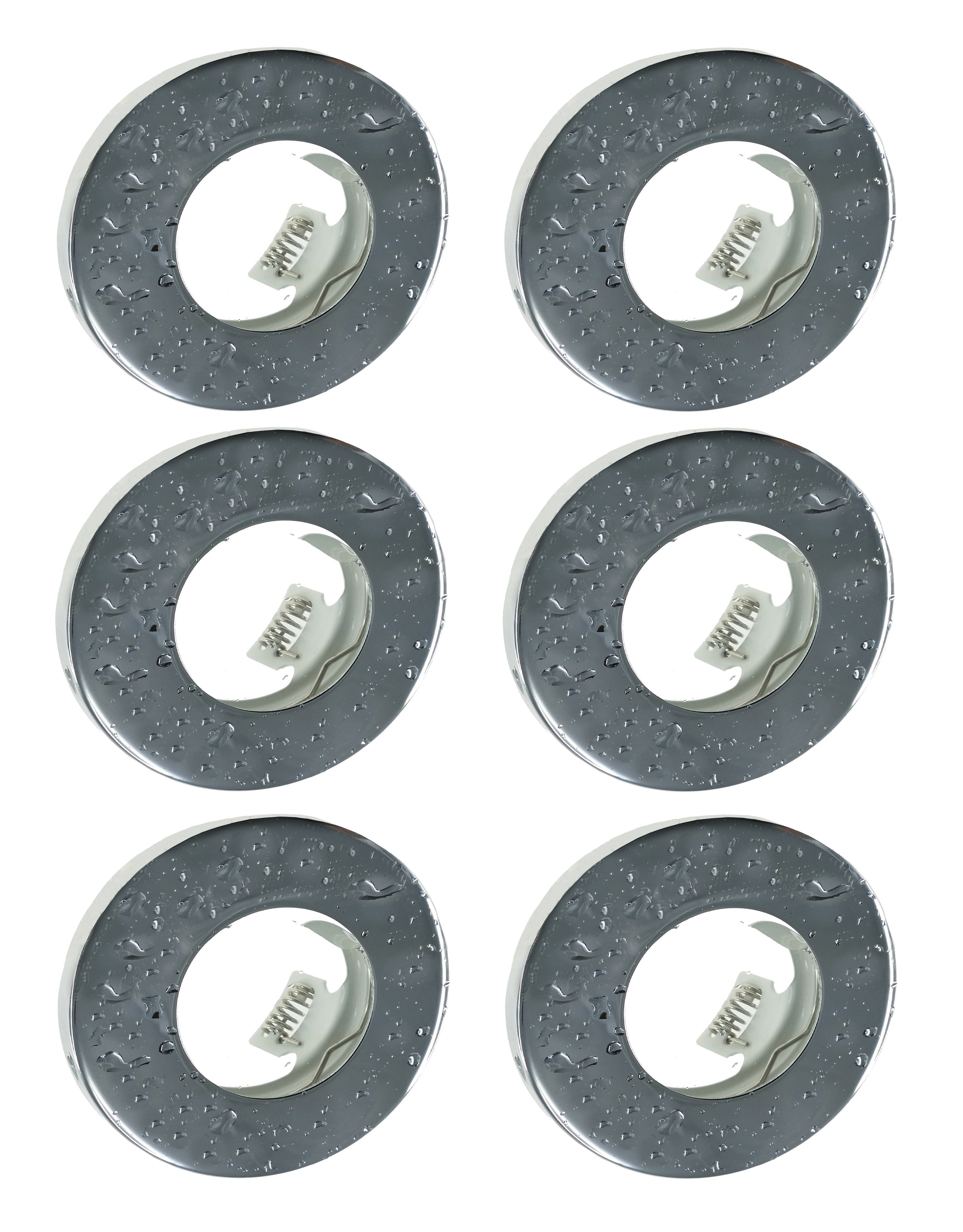 TRANGO Einbauleuchte, 6er Set 6729IP65-068-AK Einbaustrahler IP65 in Chrom Rund Badleuchte Bad Einbauleuchte, Deckenspots, Einbauspots, Deckenleuchte incl. 6x GU10 Keramik Fassung, besten geeignet für Bad, Sauna, Außen, Feuchtraum