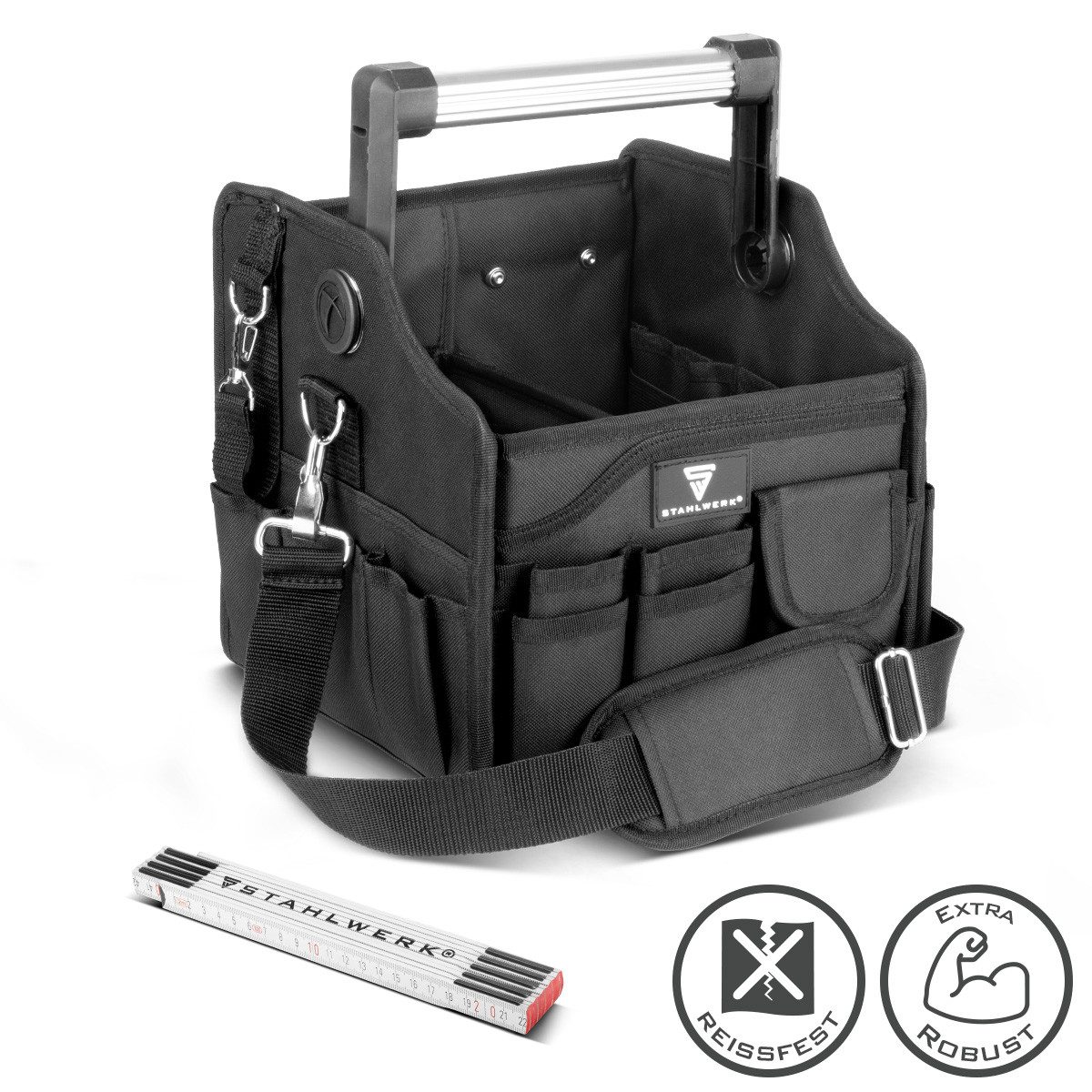 STAHLWERK Werkzeugtasche stabile Elektrikertasche 14 Außentaschen 2 Innenfächer