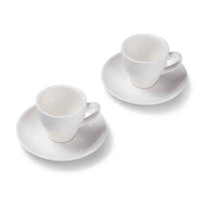 Terra Home Espressotasse 2er Чашки для эспрессо-Set, Weiß glossy 90 ml mit Untertasse, Porzellan, spülmaschinenfest,extra dickwandig