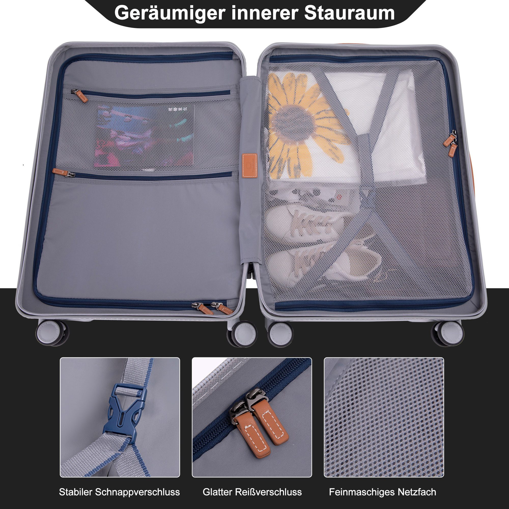 Travelhouse Hartschalen-Trolley capri, 4 Rollen, PC Hartschale, USB + USB C Anschluss, Rollenbremse