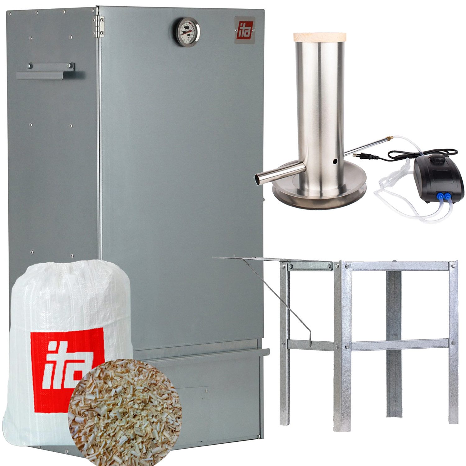 ITA Räucherofen Räucherofen 7005 - Premium Räucherschrank aus Edelstahl 81 cm, 1-St., Smoker mit Räuchertisch und Rauchgenerator zum Kalträuchern