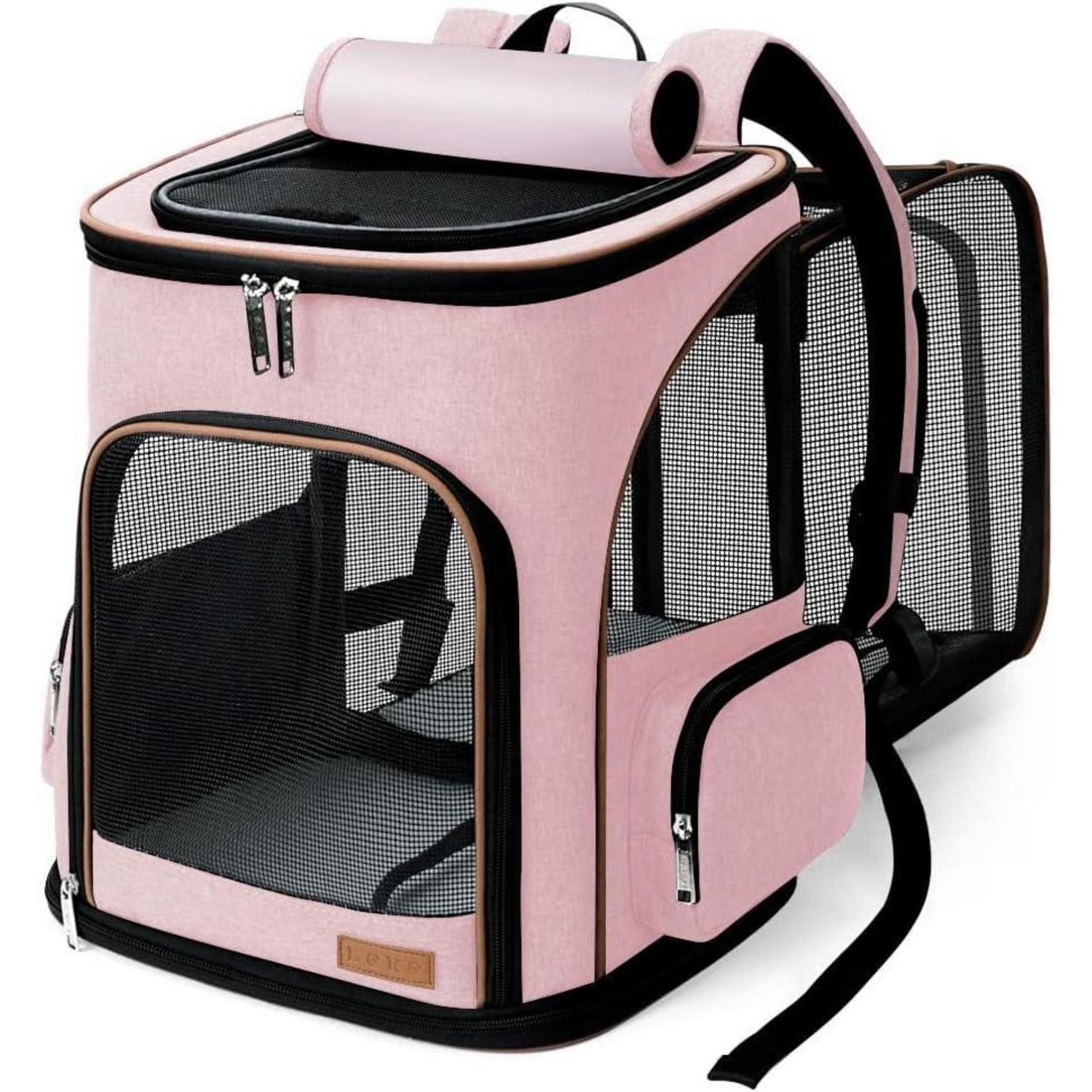 LuxusKollektion Tier-Halsband Katzenrucksack Hunderucksack Erweiterbar L(33 x 29 x 38 cm) Rosa