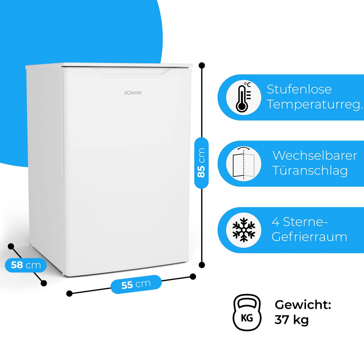 BOMANN Gefrierschrank GS 7253, 85 cm hoch, 55 cm breit, Gefrierschrank 87L, Gefrierschrank klein ≤ -18°C