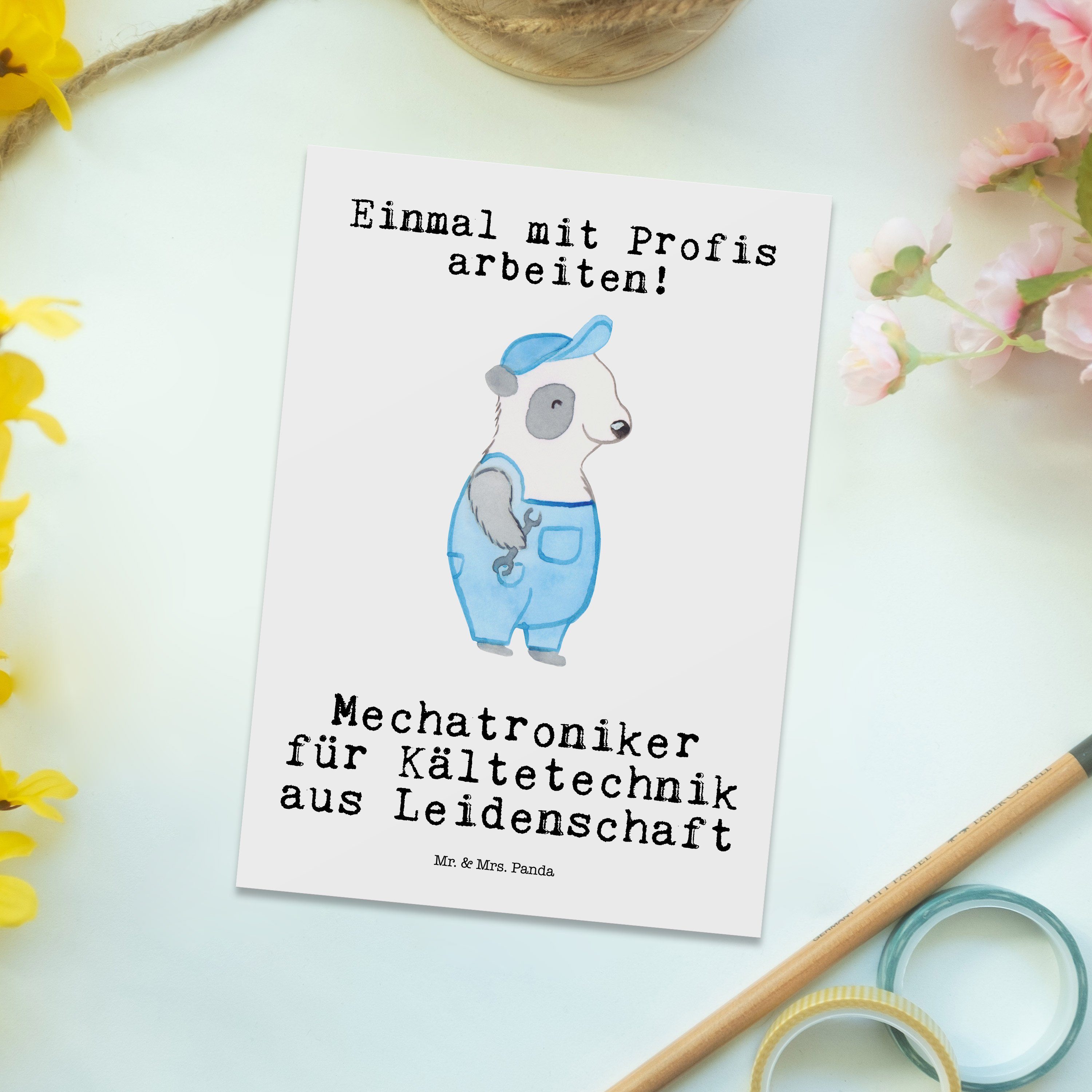 Mrs. & für Weiß Postkarte Mr. Leidenschaft - Mechatroniker Geschenk, Panda - Fi Kältetechnik aus