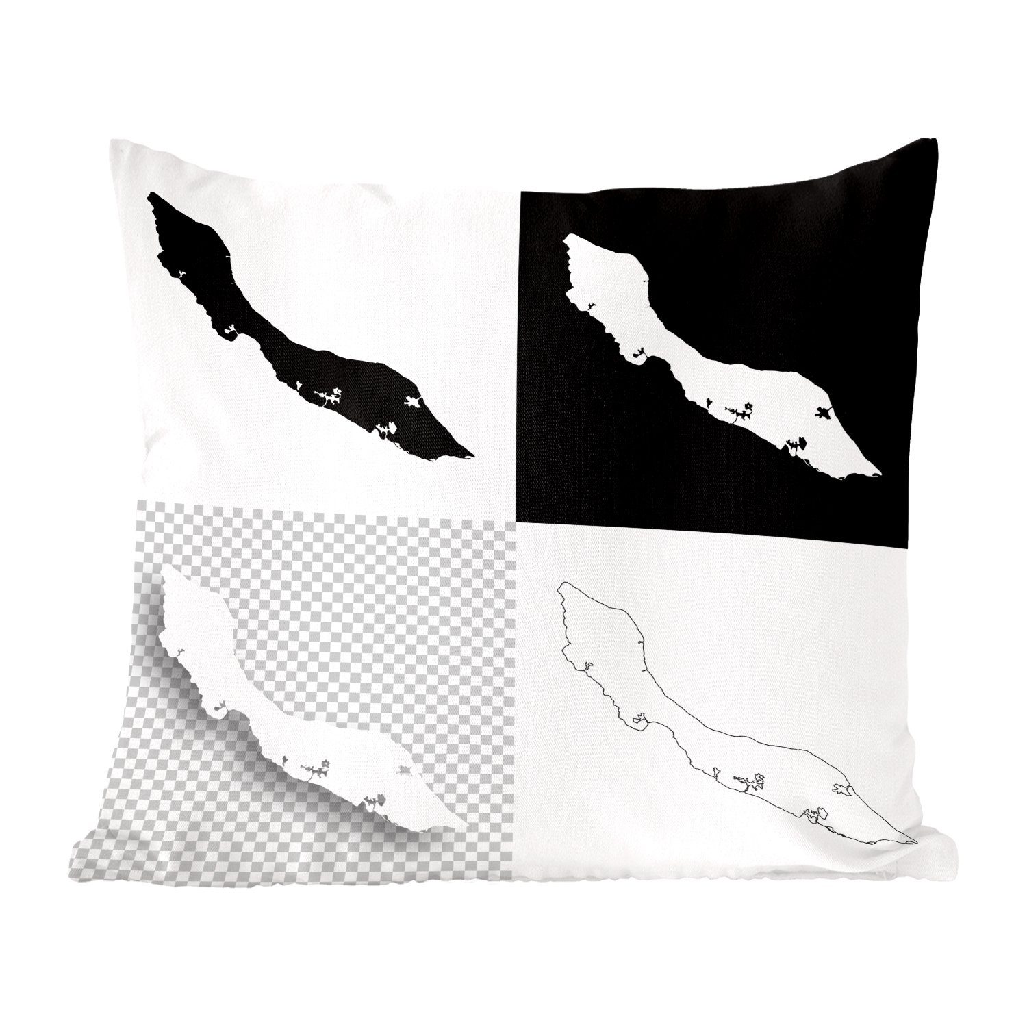 Sofakissen Wohzimmer, Deko, Curaçao, Füllung Schlafzimmer, Dekokissen schwarz-weiße Zierkissen MuchoWow von für mit Vier Abbildungen