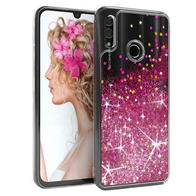 EAZY CASE Handyhülle Liquid Glittery Case für Huawei Honor 10 Lite 6,21 Zoll, Glitzerhülle Shiny Slimcover stoßfest Durchsichtig Bumper Case Pink