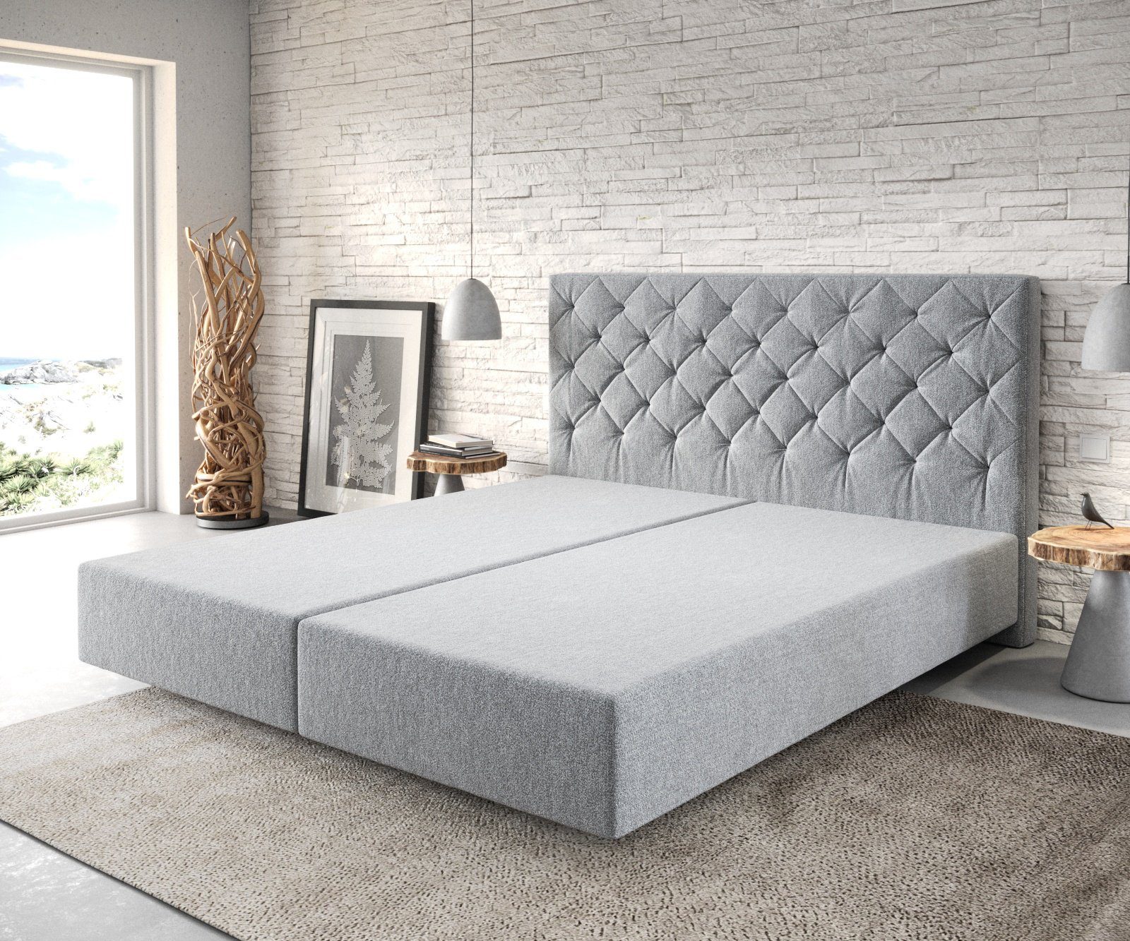 DELIFE Boxspringbett Dream-Great, Mikrofaser Granitgrau 180x200 cm