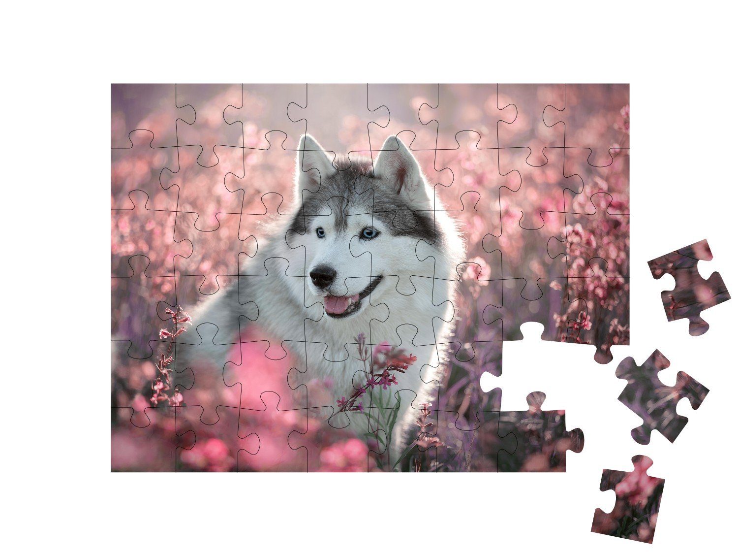 puzzleYOU Puzzle Wundeschöner auf Huskys, 48 blühenden Hunde, puzzleYOU-Kollektionen einem Puzzleteile, des Tiere Feld, Nordens Husky