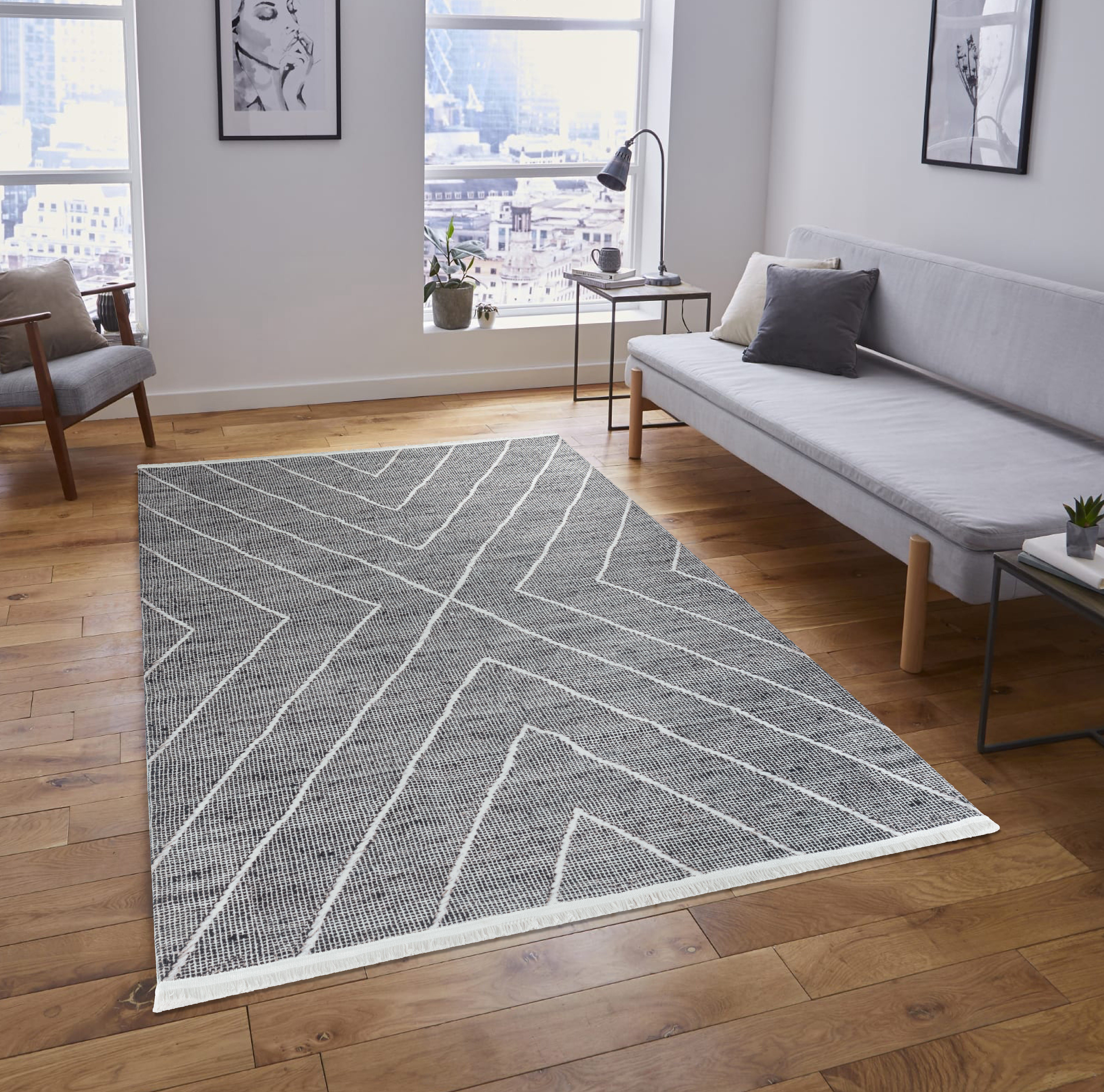 Absolut beliebt Designteppich Wunderschöner Fransenteppich mit Muster - 5 mm grau Rechteck, waschbar, Giantore, Höhe: 