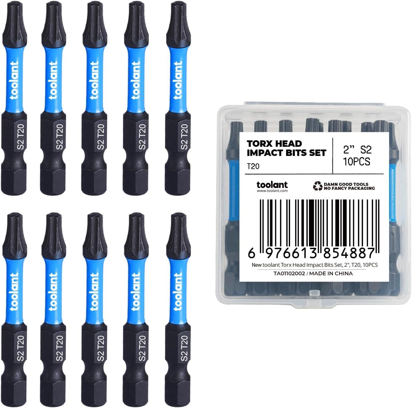 Toolant Schraubendreher Torx Schlag-Bits T20, 5,1 cm, S2 Stahl, magnetisch, (Schrauberbit-Set, 10 St., 25-teiliges Set (T20, 5,1 cm), Torsionszone, CNC-gefräste Spitzen, magnetisch