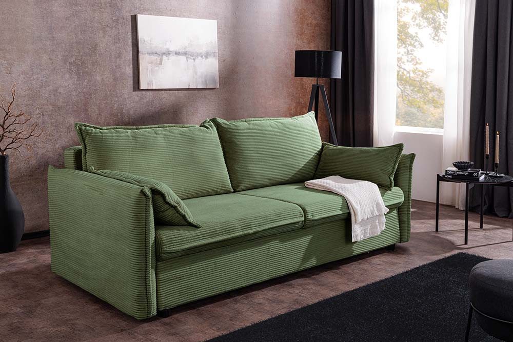 riess-ambiente Schlafsofa APARTMENT 215cm grün · 3-Sitzer-Couch mit Cord-Bezug inkl. Kissen, Einzelartikel 1 Teile, mit Bettfunktion für Wohn- oder Gästezimmer · inklusive Bettkasten