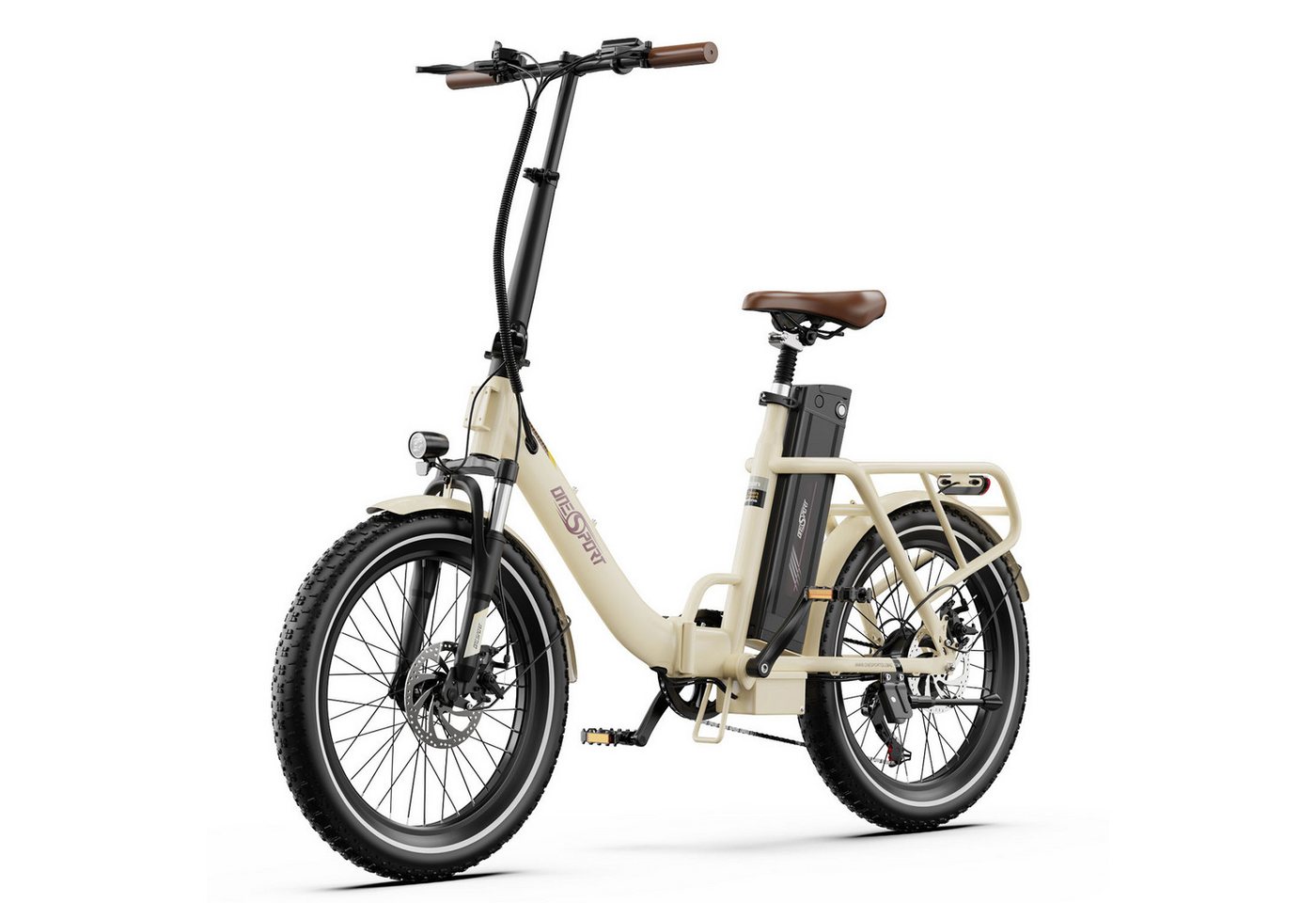 Onesport E-Bike Faltrad OT16-2 klappbares Citybike mit dicken 20 Zoll-Reifen, Retro Pedelec, Shimano, Kettenschaltung, Heckmotor, 816 Wh, (mit Schutzbleche), Elektrofahrrad mit Scheibenbremse und Gepäckträger