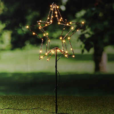 MARELIDA LED-Stern für außen LED Leuchtstern 3D Gartenstecker 52LED H:75cm Batterie Timer für Außen, LED Classic, warmweiß (2100K bis 3000K)