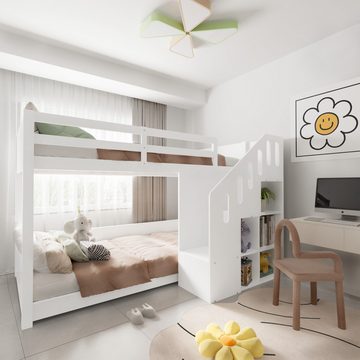 REDOM Etagenbett Hochbett Kinderbett (90*200cm), multifunktionales Kinderbett, Mit Treppen und Schließfächern
