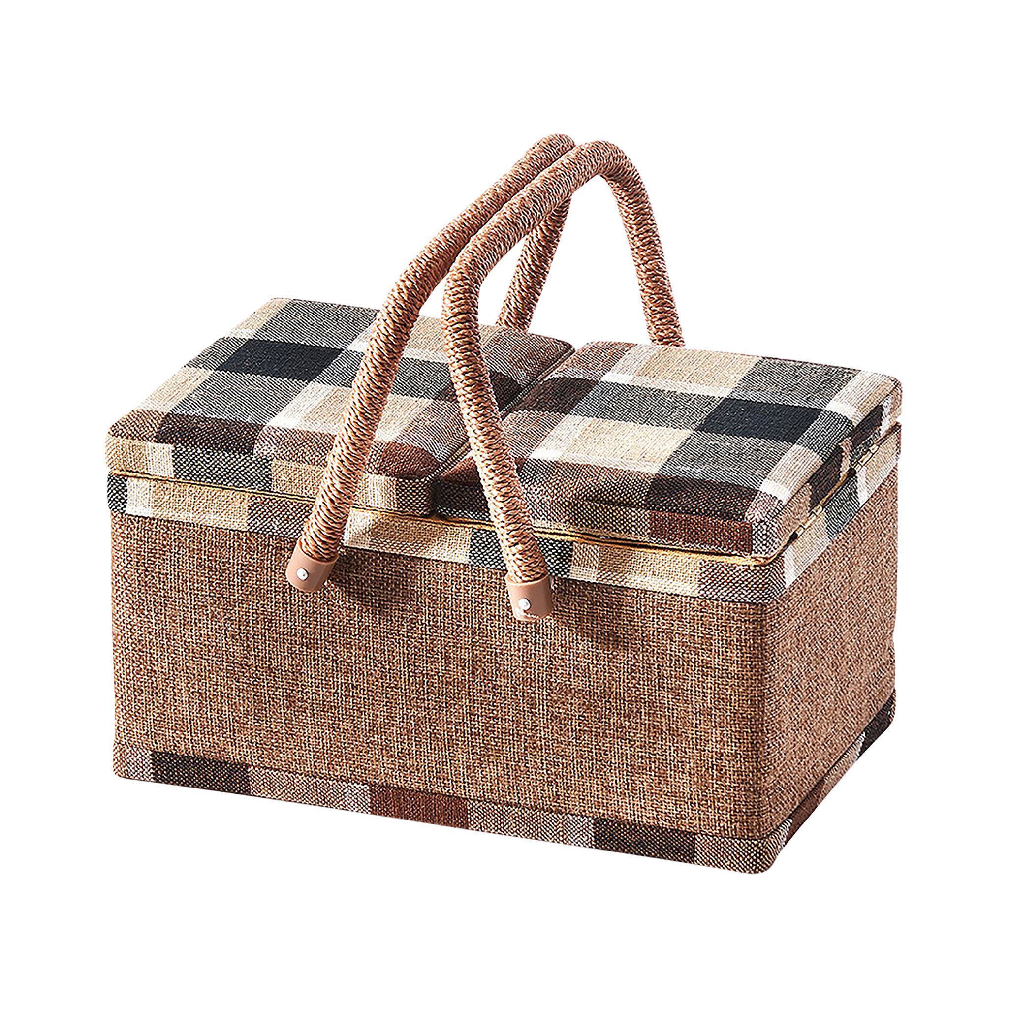 Kobolo Nähkorb Nähkästchen Nähkörbchen beige kariert günstig online kaufen
