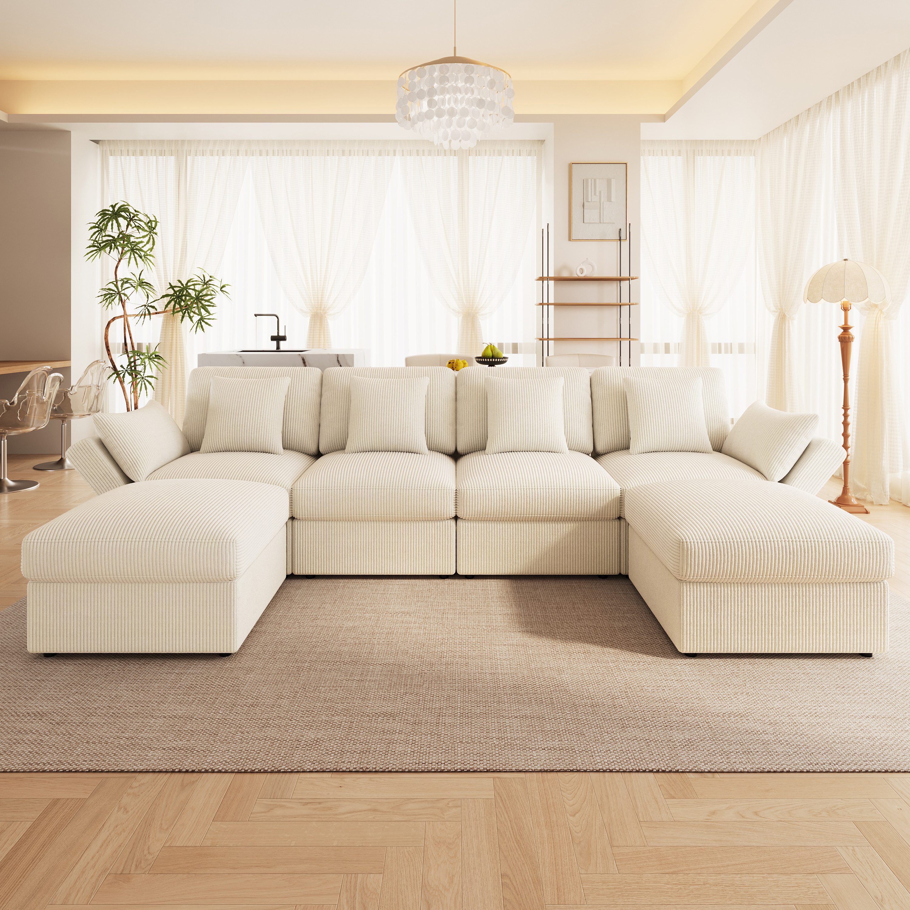 Merax Ecksofa U-förmiges 6-Sitzer Sofa aus Cordstoff, 1 Teile, Modulares So günstig online kaufen