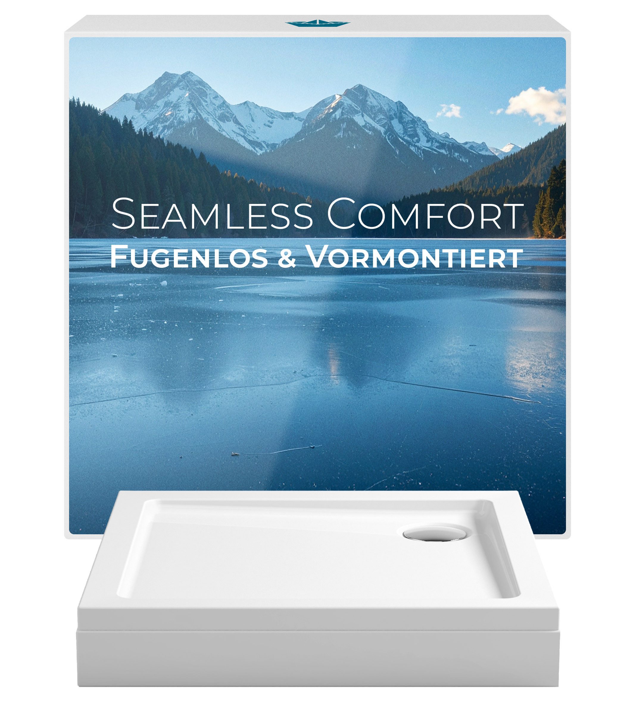 Calmwaters Duschwanne Seamless Comfort, quadratisch, Acryl, 4-St., Komplettset Dusche, Schürze, Wannenfüße, Ablaufgarnitur, 80 x 80 x 2,5 cm, Weiß, vormontiertes Zubehör, 01SL6217