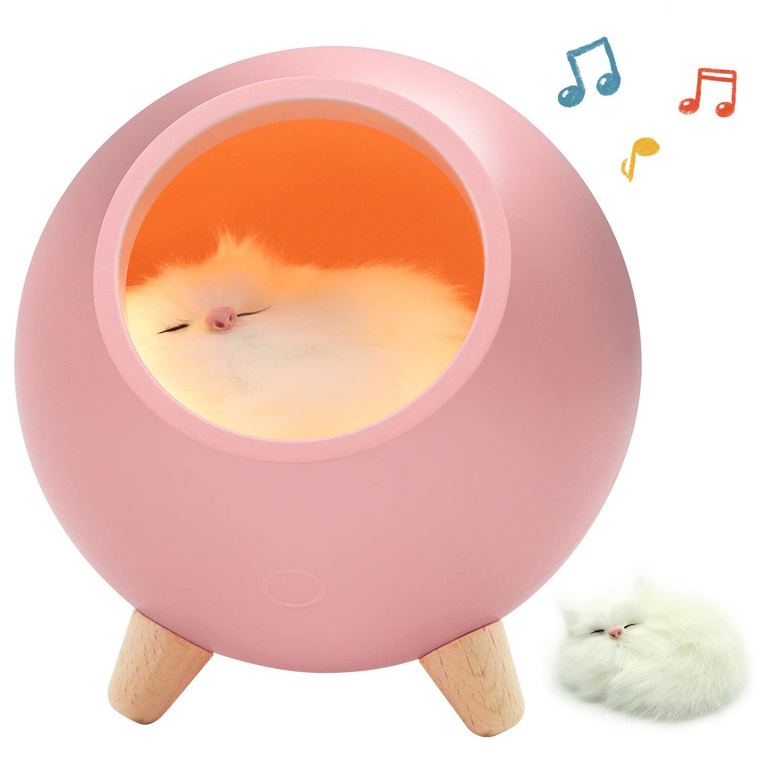ZEUOPQ Bluetooth-Lautsprecher Nachtlicht Haustier Nachtlicht Umgebungslicht Lautsprecher Niedliches Kätzchen Umgebungslicht,Rosa,130x130x143mm (USB-betrieben,Berührungssensitive Steuerung für Licht und Musik, Beste Geburtstags- und Weihnachtsgeschenke)