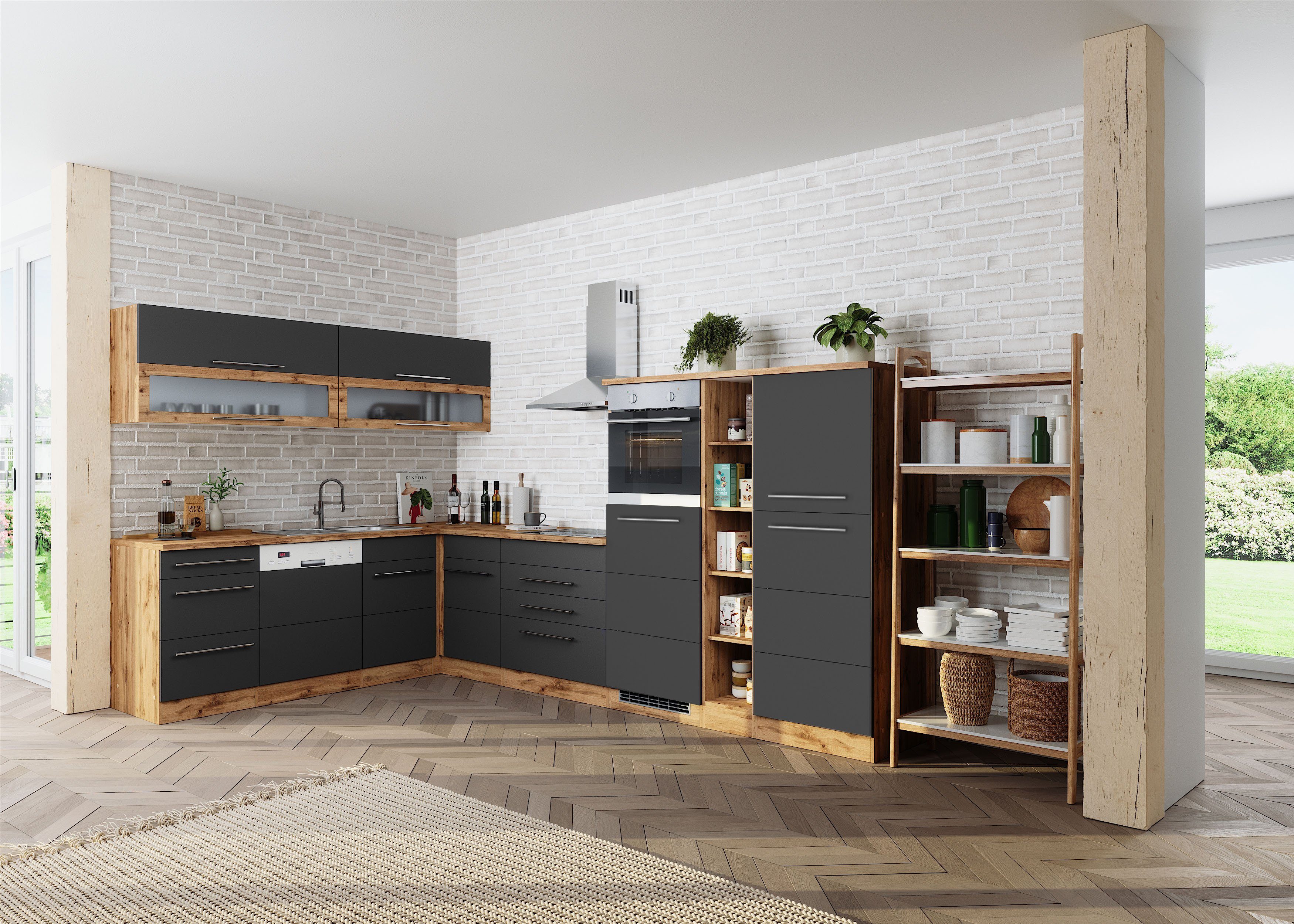 KOCHSTATION Winkelküche KS-Wien, Stellbreite 220 x 340 cm, wahlweise mit E-Geräten