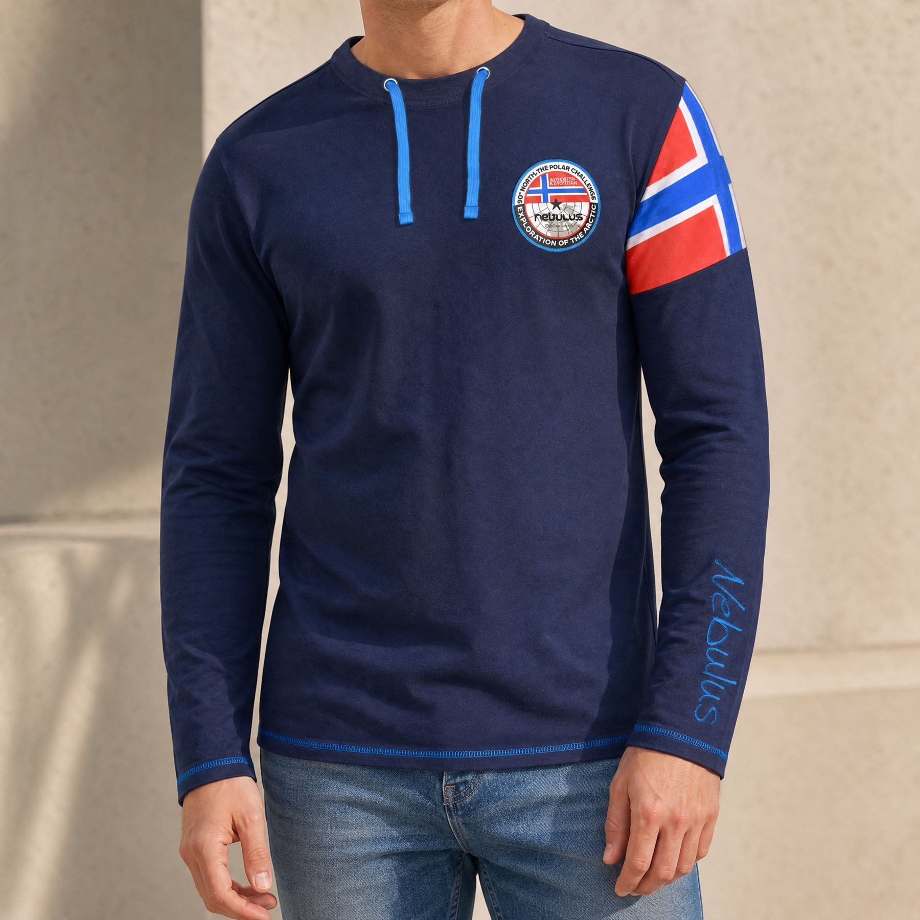Nebulus Langarmshirt FRERK, P6672 - Herren, navy-kobalt, 3XL