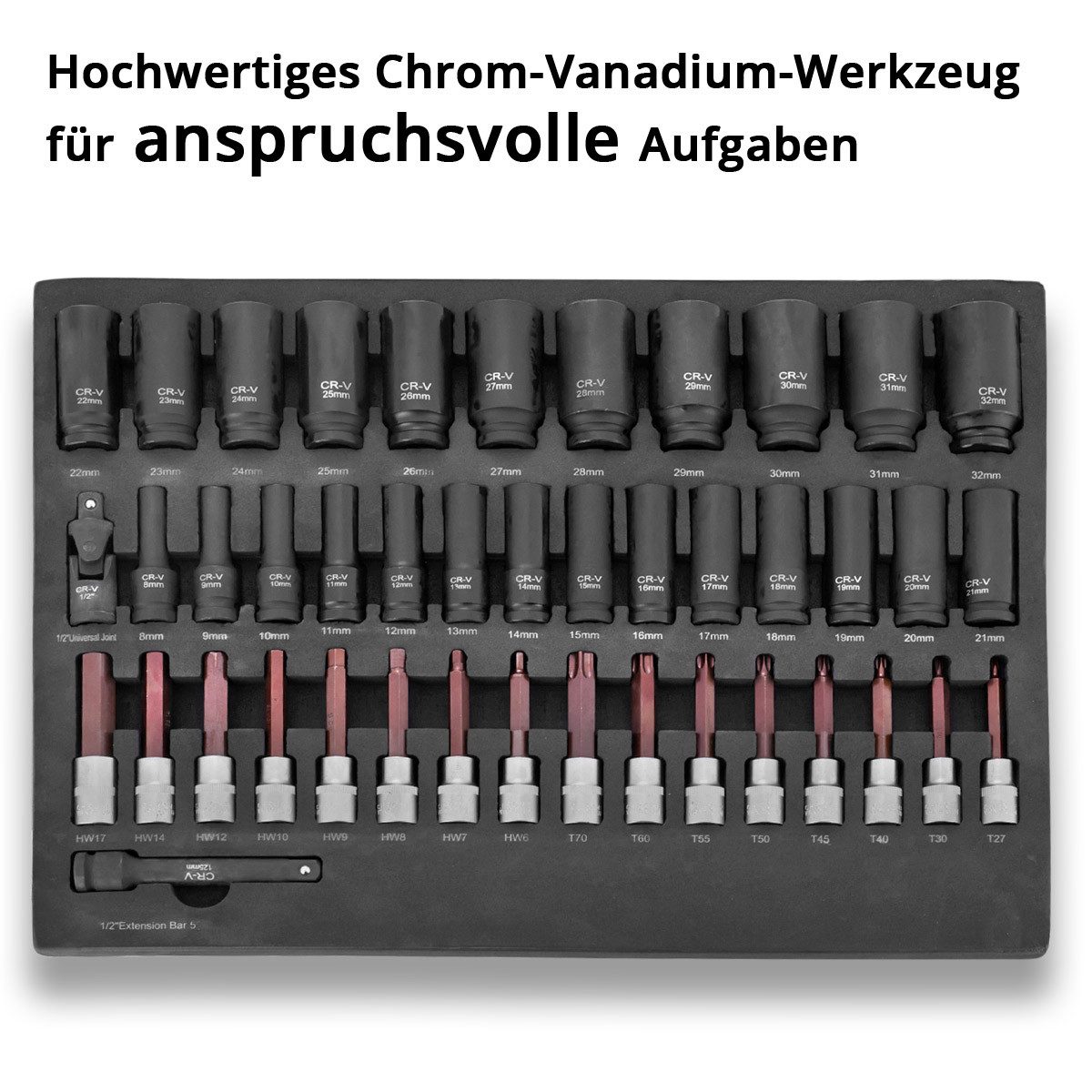 STAHLWERK Steckschlüssel Werkzeugwageneinlage 43-tlg Steckschlüssel-Set in Schaumstoffeinlage (Set, 43 St), Schweißer-Gripzangen inklusive Transportkoffer