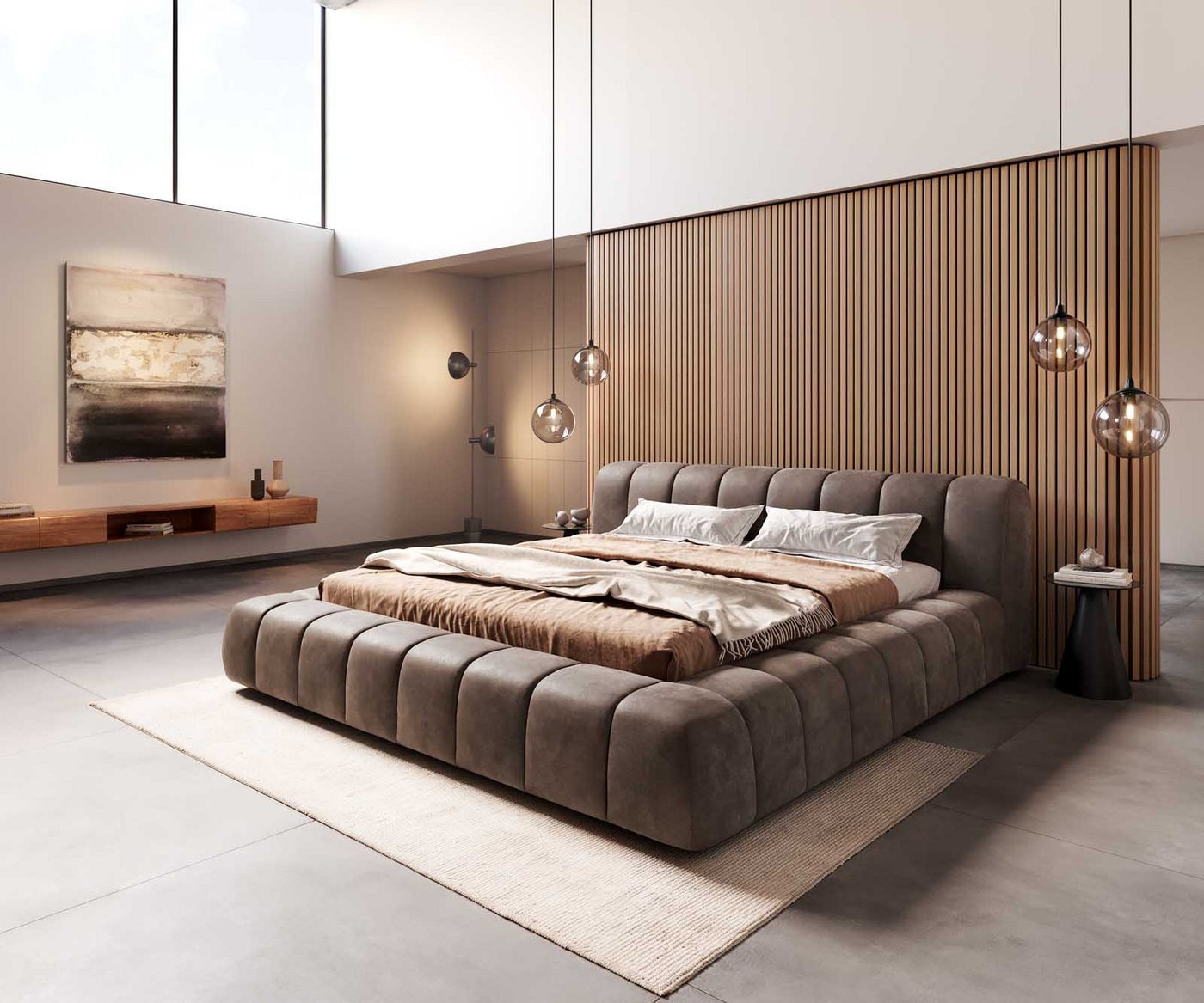 DELIFE Polsterbett Cutio, Mikrofaser Taupe Vintage 180x200 cm