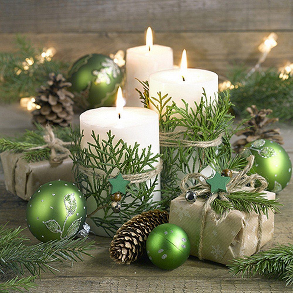 HOME FASHION Papierserviette 20 Servietten Snuggery - Kerzen und Weihnachtsdekoration 33x33cm, (20 St)