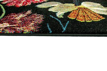 Teppich Teppich Blumenstrauß in schwarz, TeppichHome24, rechteckig