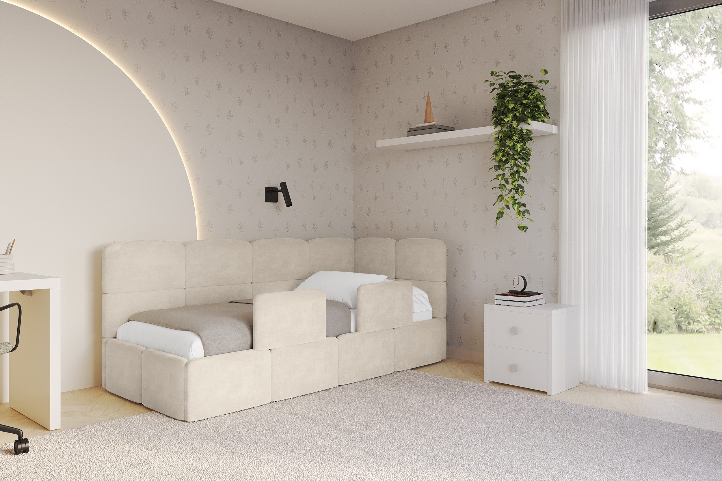 ALTDECOR Jugendbett KIVY (Jugendbett mit Bettkasten und Lattenrost, Polsterbett ohne Matratze), Einzelbett mit Stauraum, Bett mit Kopfteil