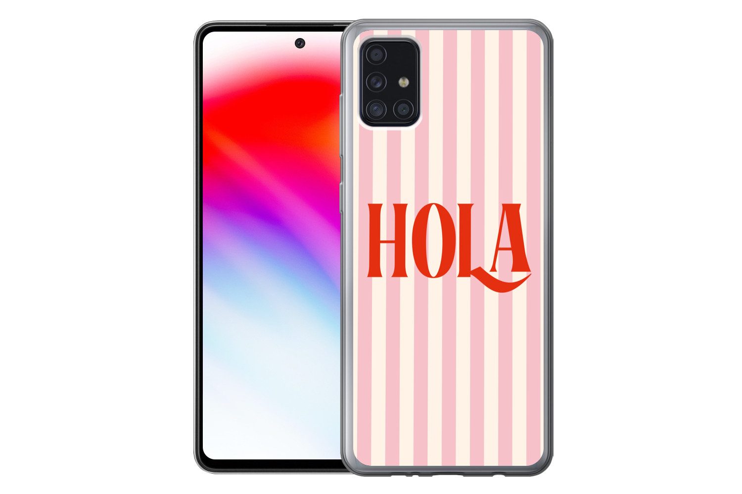 MuchoWow Handyhülle für Samsung Galaxy A52 5G Hola - Zitat - Streifen - Pastell - Rosa - R, Smartphone-Bumper, Print, Handy Schutzhülle Dünn