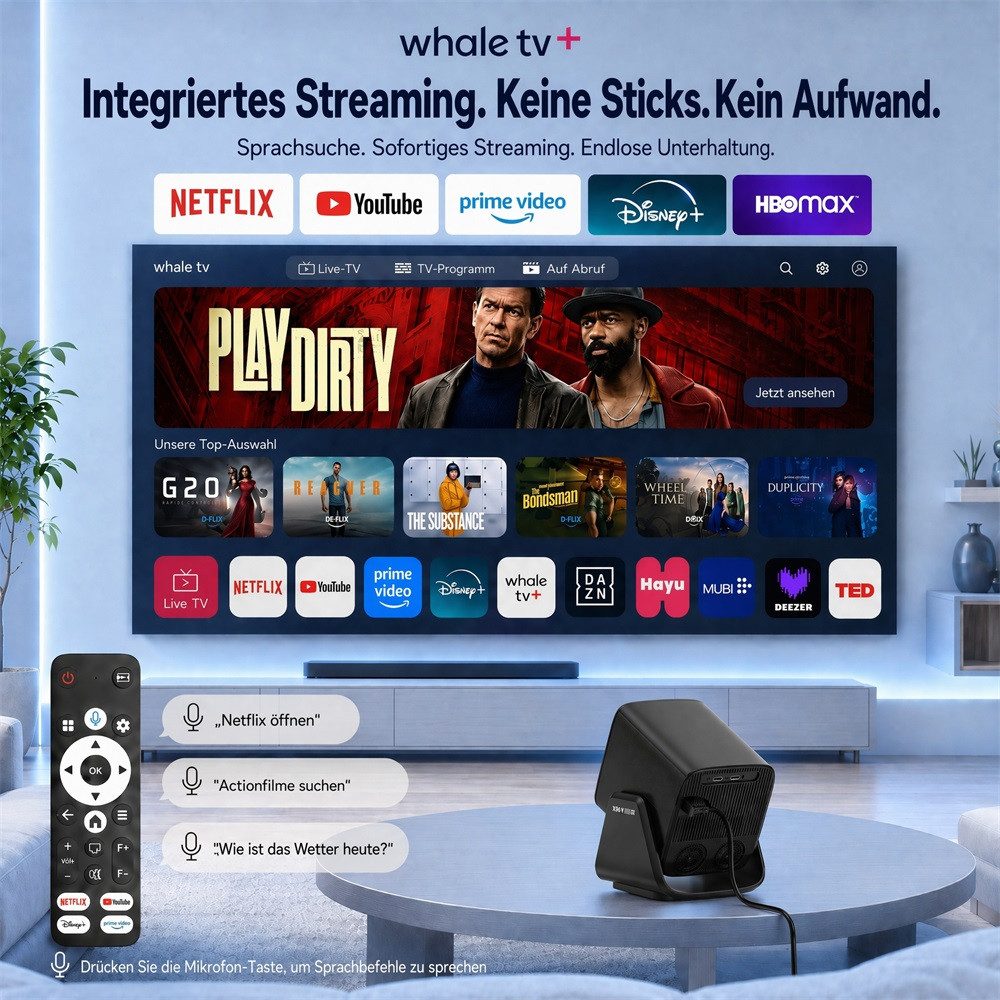 XGODY N7 Beamer 4K Mit Netflix Zertifizierung AutoFokus Heimkino 1080P LCD-Beamer (1000 lm, 2500:1, 3840 x 2160(1000 ANSI) px, WiFi Bluetooth Video Projektor für Handy, Heimkino, Kurzdistanz, Decke)