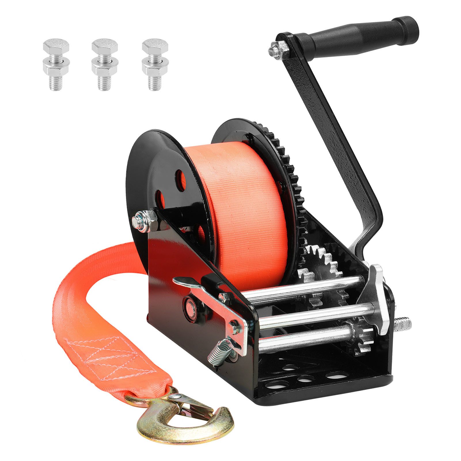 GARRYFIZH Seilwinde Bootstrailer Handwinde 3500 lbs 1588 kg Seilwinde mit 10m Gurt Rot, (Set, Zwei-Wege-Ratsche), 2-Gang Übersetzung, 1588kg Last, für Bootstrailer, ATV & Anhänger