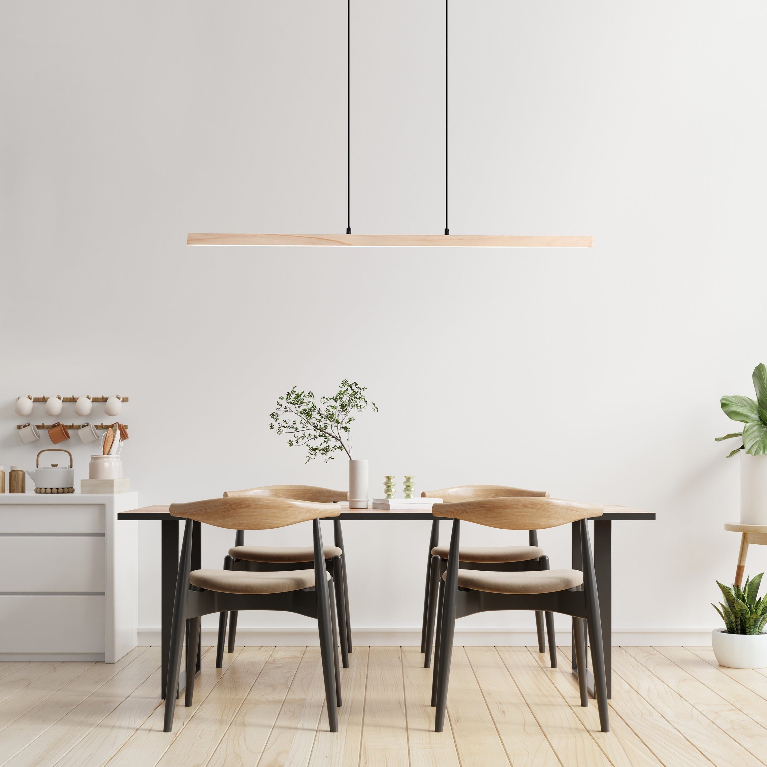 Brilliant LED Pendelleuchte Arion, LED fest integriert, Warmweiß, aus Holz, 150 cm Höhe, 103 cm Breite, 2400 lm, 3000 K