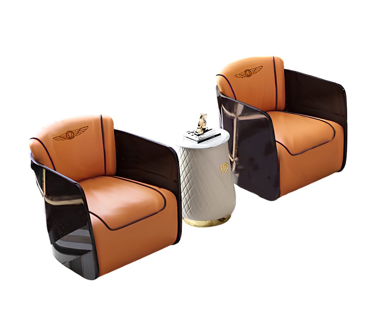 Xlmoebel Sessel Elegante Sitzgruppe aus Holz und Leder mit Couchtisch (3-St., 2x Sessel + Couchtisch), Hergestellt in Europa