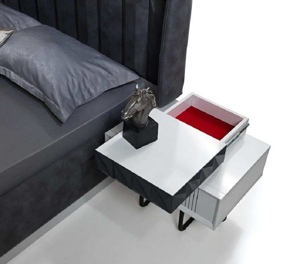 JVmoebel Nachttisch Schlafzimmer Metall Möbel Luxus Design Nachttisch Modern Neu Holz Grau