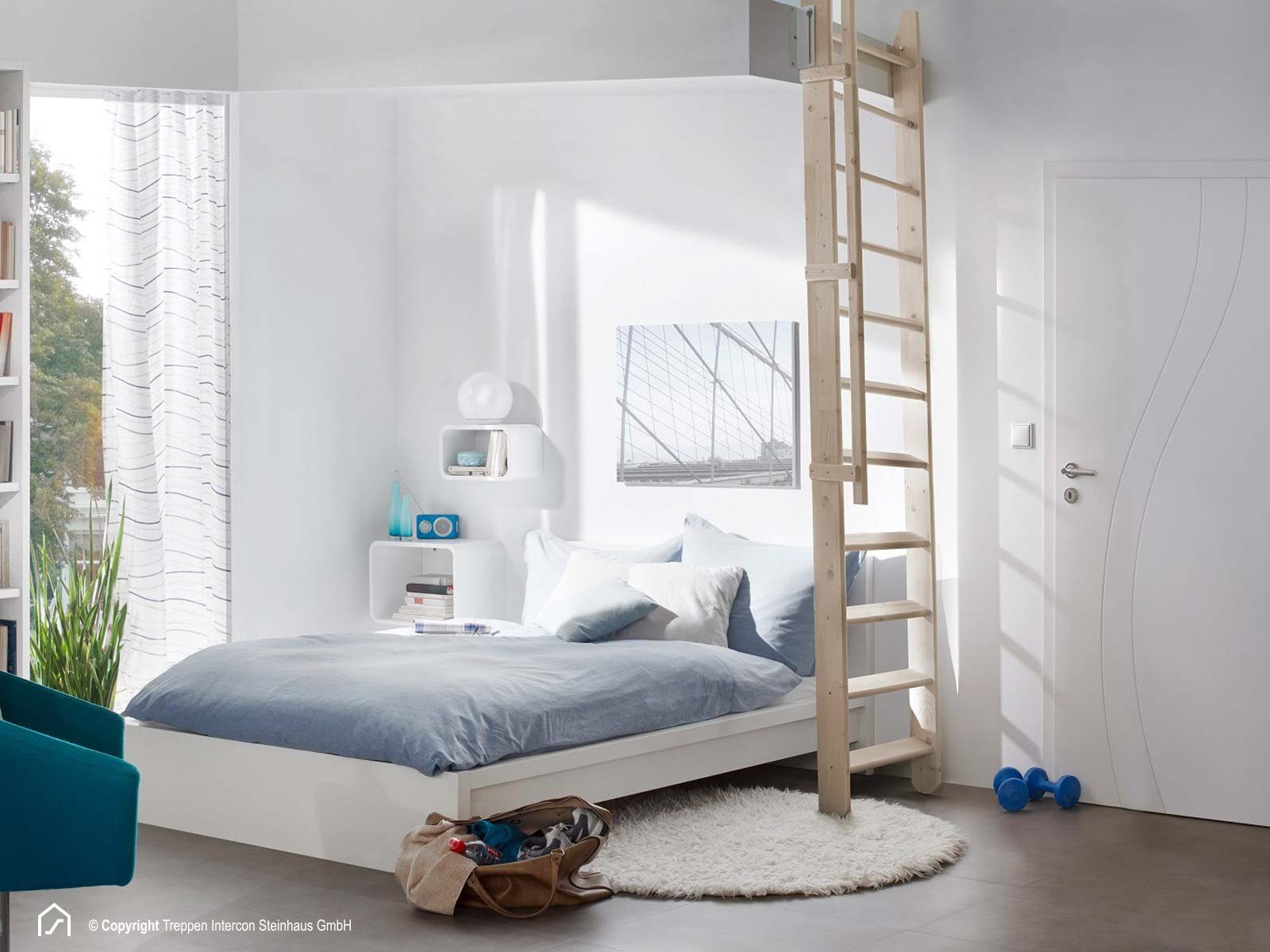 Treppen Intercon Raumspartreppe Easy Step, Holztreppe mit 13 Stufen, für Geschosshöhen bis 300,00 cm, Stufen offen, (inkl. einem oder zwei Geländern (wahlweise auswählbar), Durchgehende Wangen, Fichte oder Buche, schiebbar