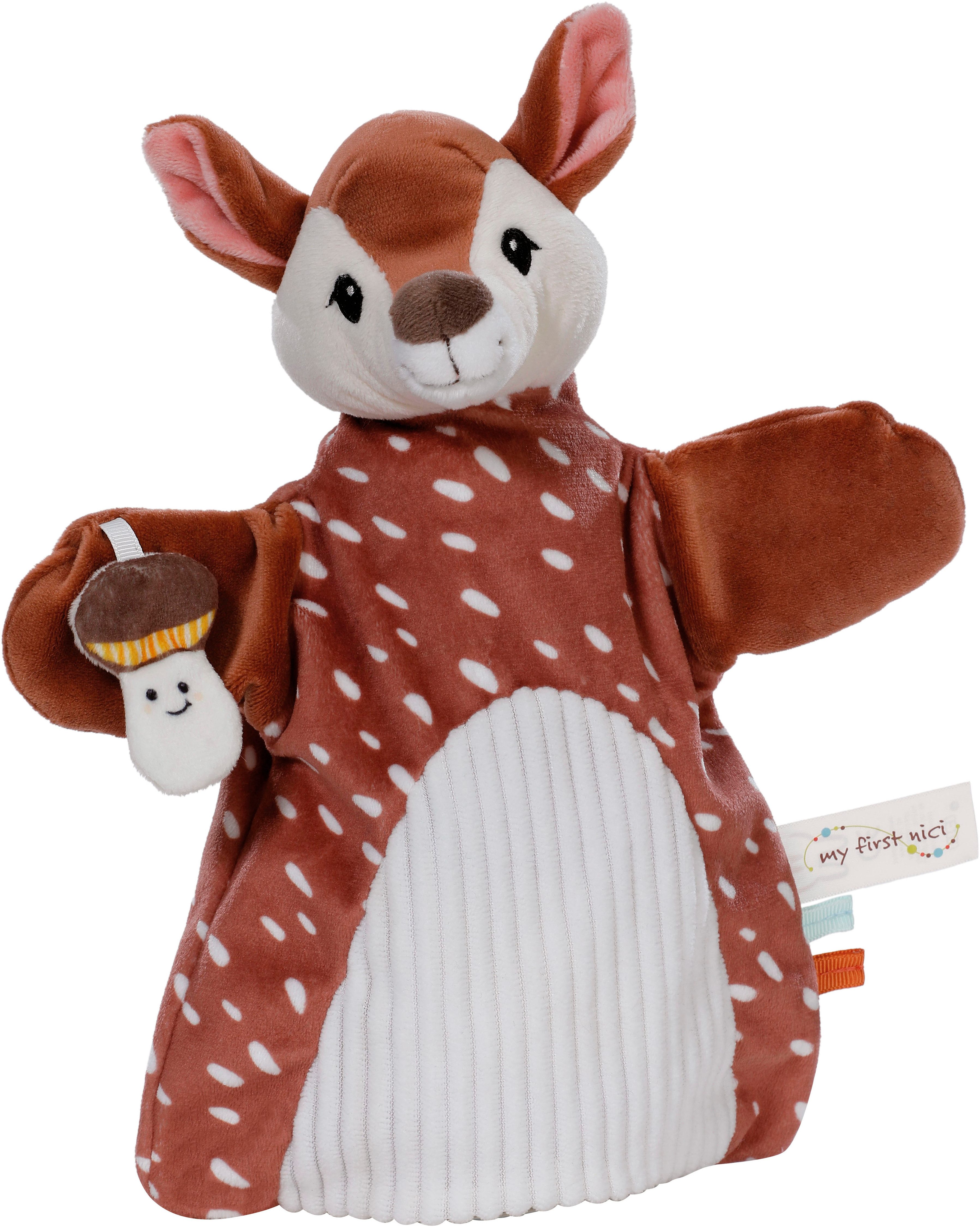 Nici Schmusetuch My first NICI, Handpuppe Rehkitz 2in1 26x25 cm, sanfte Materialmix aus glattem und geripptem Plüsch