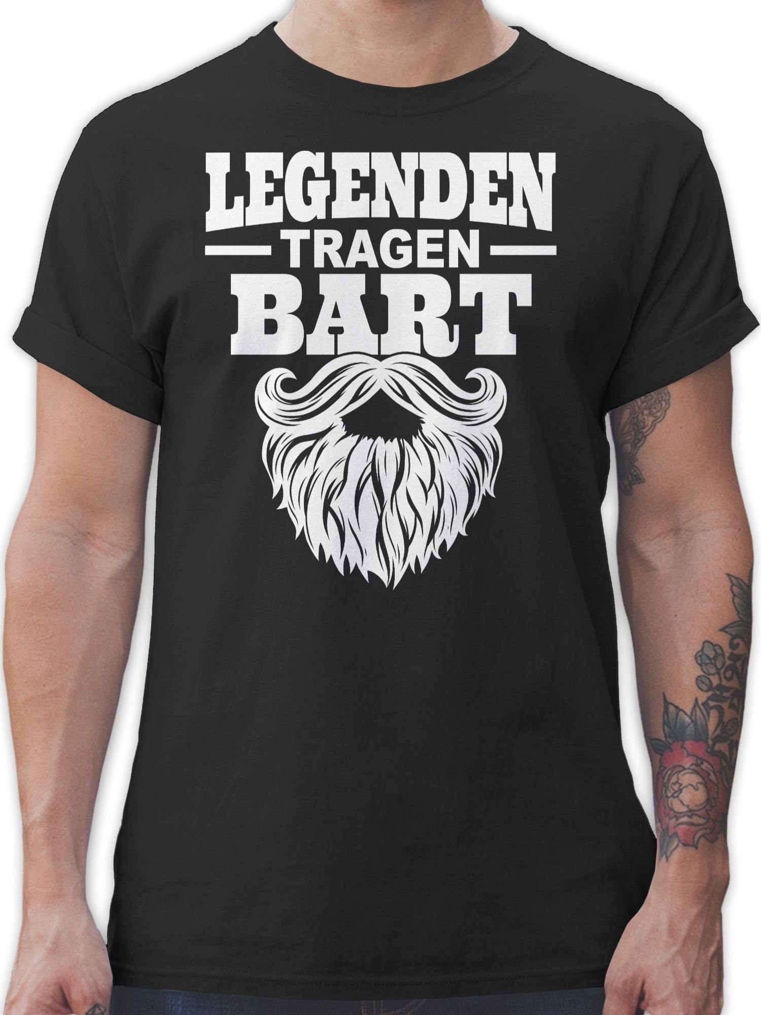 Shirtracer T-Shirt Legenden tragen Bart weiß Sprüche Statement mit Spruch 01 Schwarz