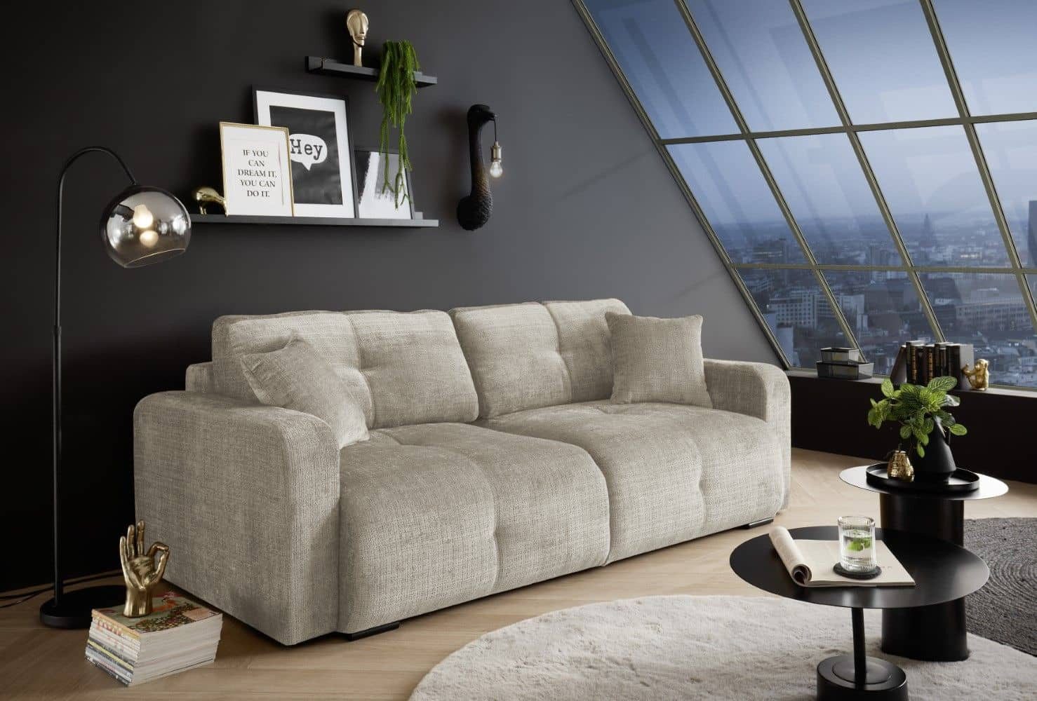 ED EXCITING DESIGN Big-Sofa Bullet 2, mit ausziehbarer Liegefläche, Bettkasten und Zierkissen
