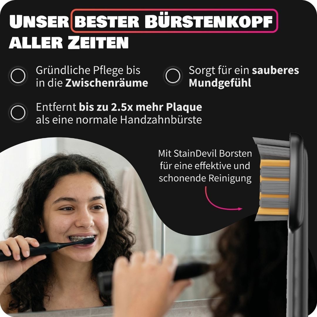 Zahnheld Aufsteckbürsten Ersatzbürsten Pro X-Clean für Schallzahnbürste Gero, im 3er, 6er oder 9er Set, Zahnpflege Set, Wechselköpfe, sanfte Reinigung, plastikfrei verpackt, 3 Stück, schwarz