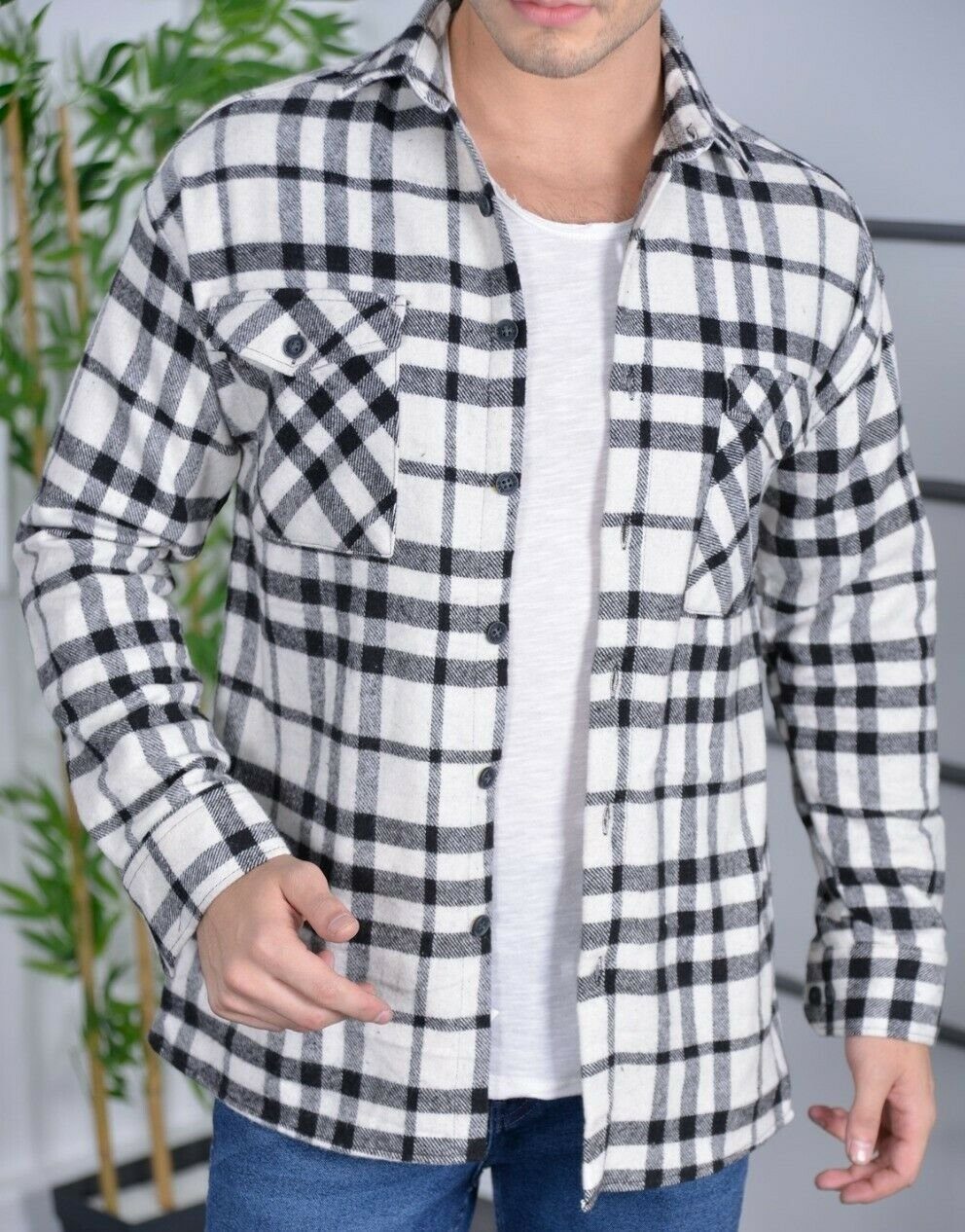 Megaman Jeans Flanellhemd Megaman H-259 Kariert Hemd Baumwolle Herren (1-tlg)