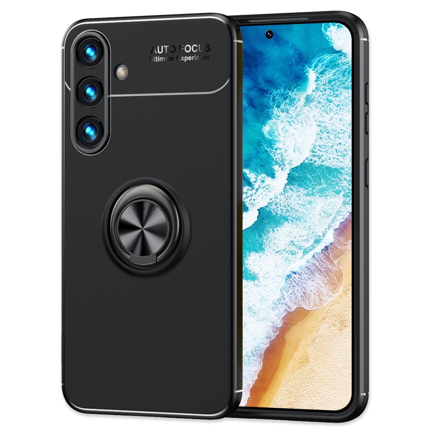 Nalia Smartphone-Hülle Samsung Galaxy S24 15,7 cm (6,2 Zoll), Matte Silikon Hülle mit Ring / Drehbarer Fingerhalter / Standfunktion