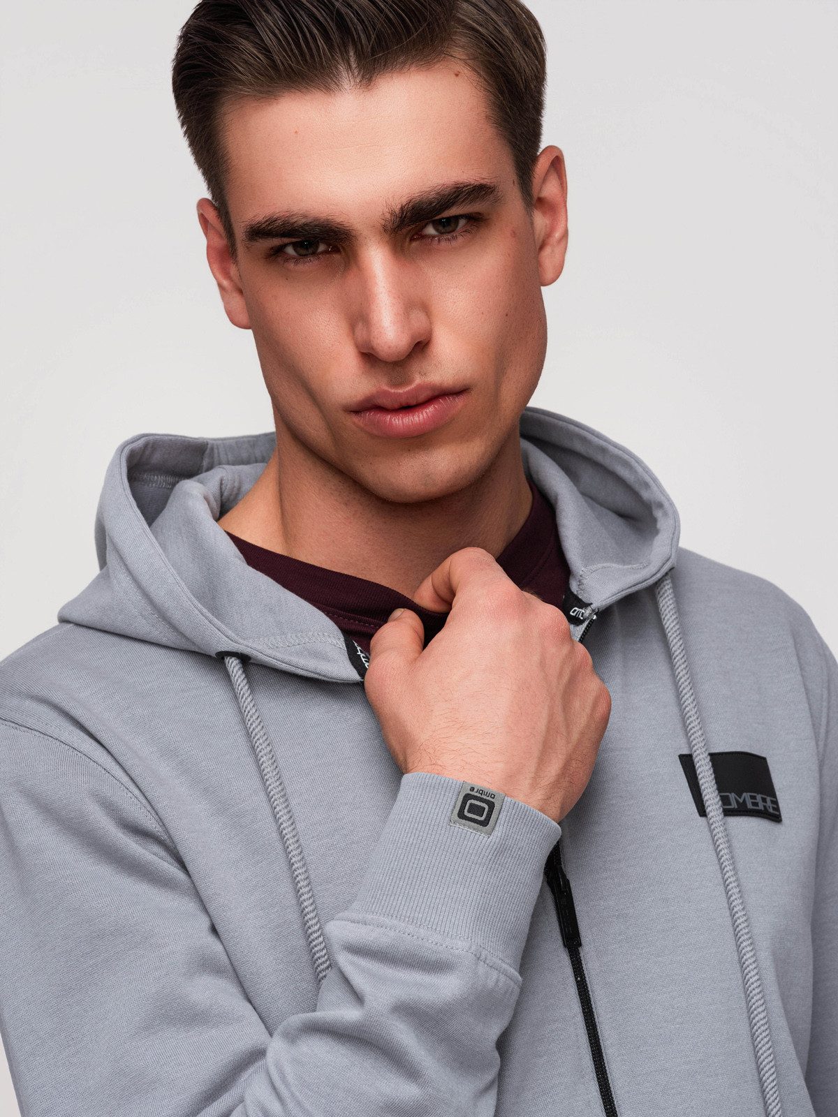 OMBRE Kapuzensweatshirt Herren Kapuzensweatshirt mit Reißverschluss Grau XXL (kein Set, 1-tlg) kontrastierende Details – Bild 3 von 5