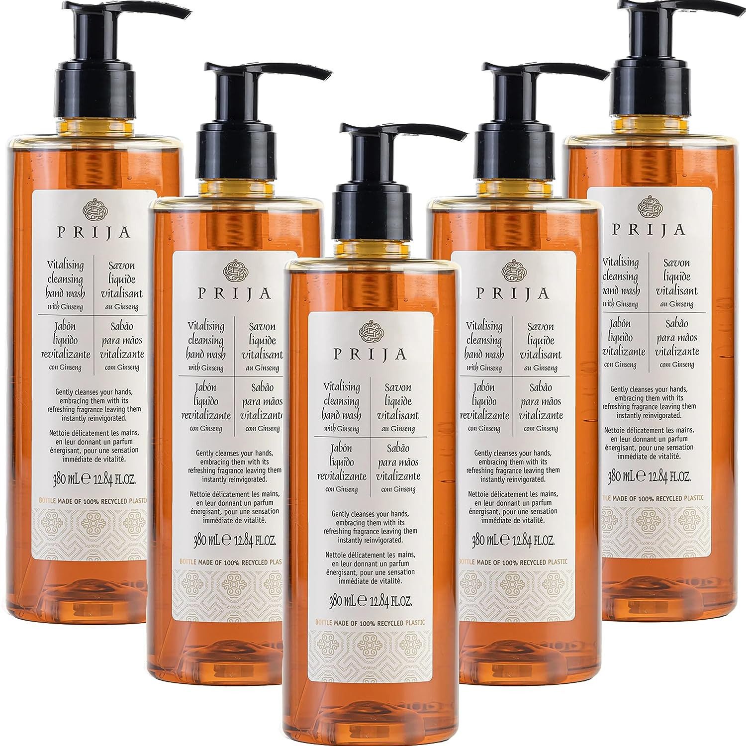 PRIJA Flüssigseife PRIJA vitalisierend mit Ginseng 380ml Hotelseife Seife, 5-tlg.