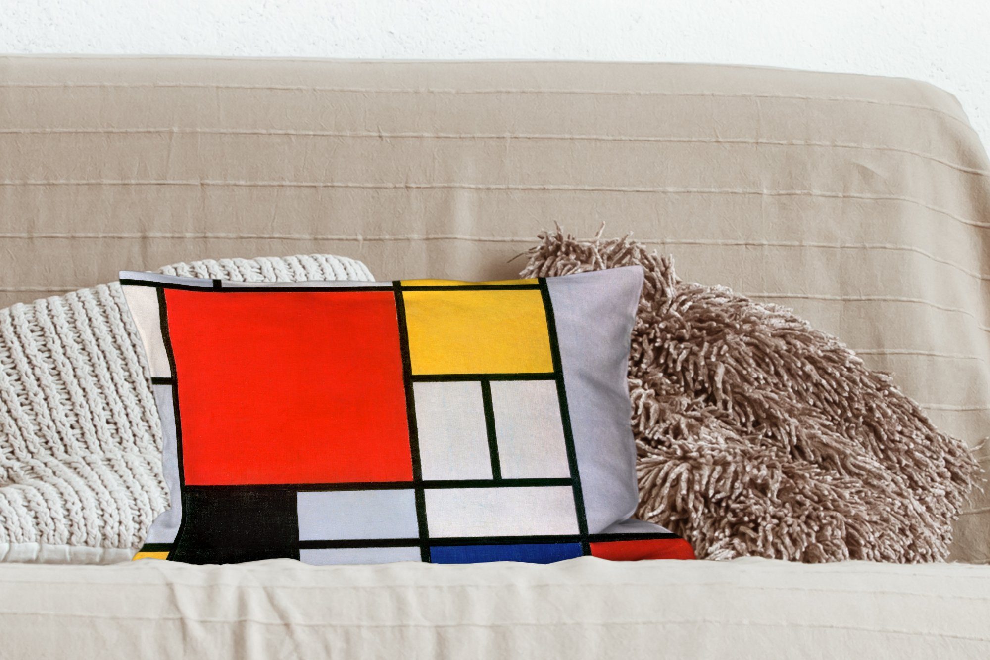 MuchoWow Dekokissen Kunst - Meister, Alte Schlafzimmer mit Zierkissen, Dekokissen Wohzimmer - Mondrian Dekoration, Füllung