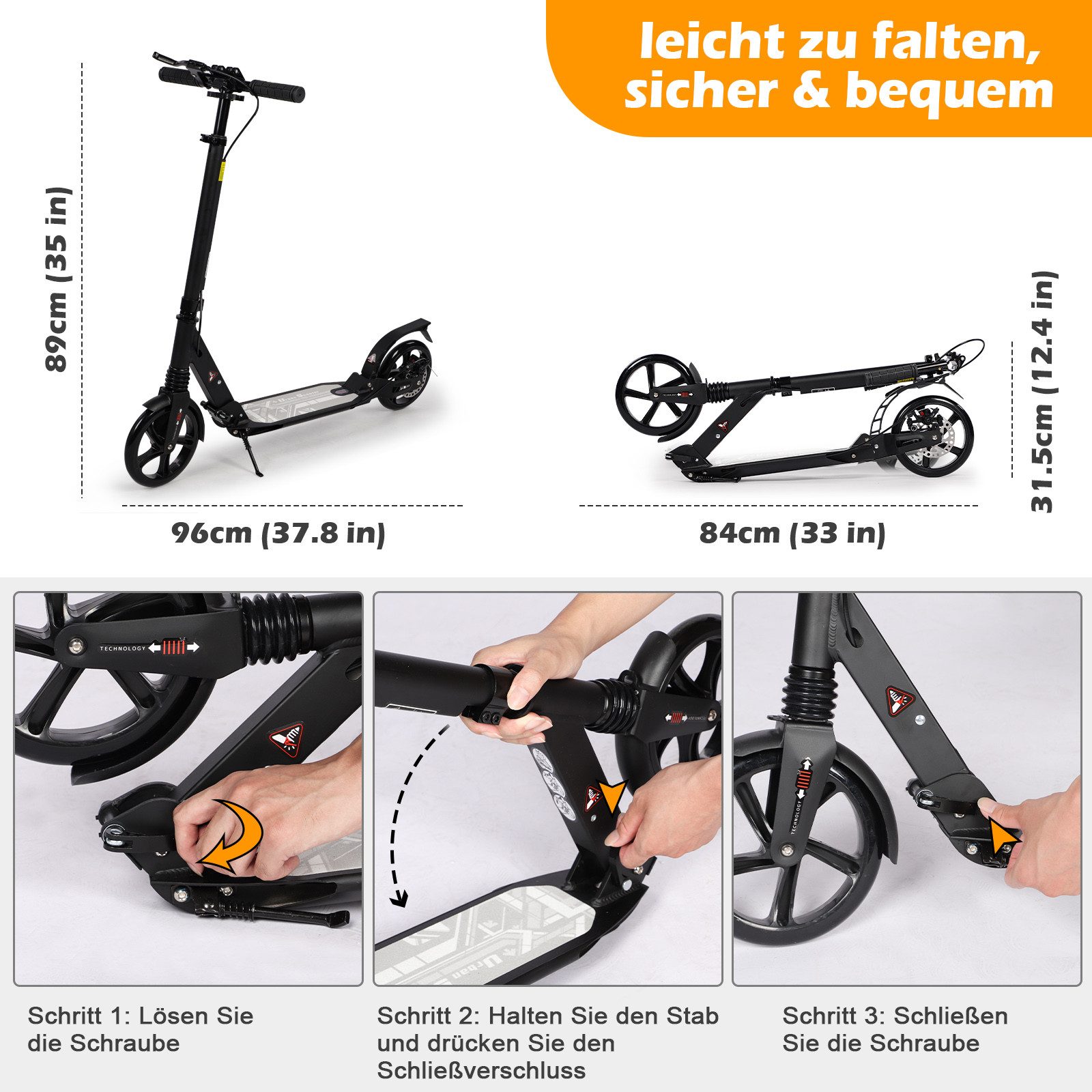 H.yeed Tretroller Kickscooter für Kinder ab 8–12 Jahren, mit Scheibenbremsen, Cityroller für Erwachsene mit Stoßdämpfung