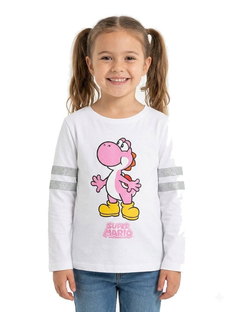 Super Mario Langarmshirt Super Mario Kinder Langarmshirt – Princess Peach & Yoshi Fan-Edition SuperMario Mädchen langarm T-Shirt