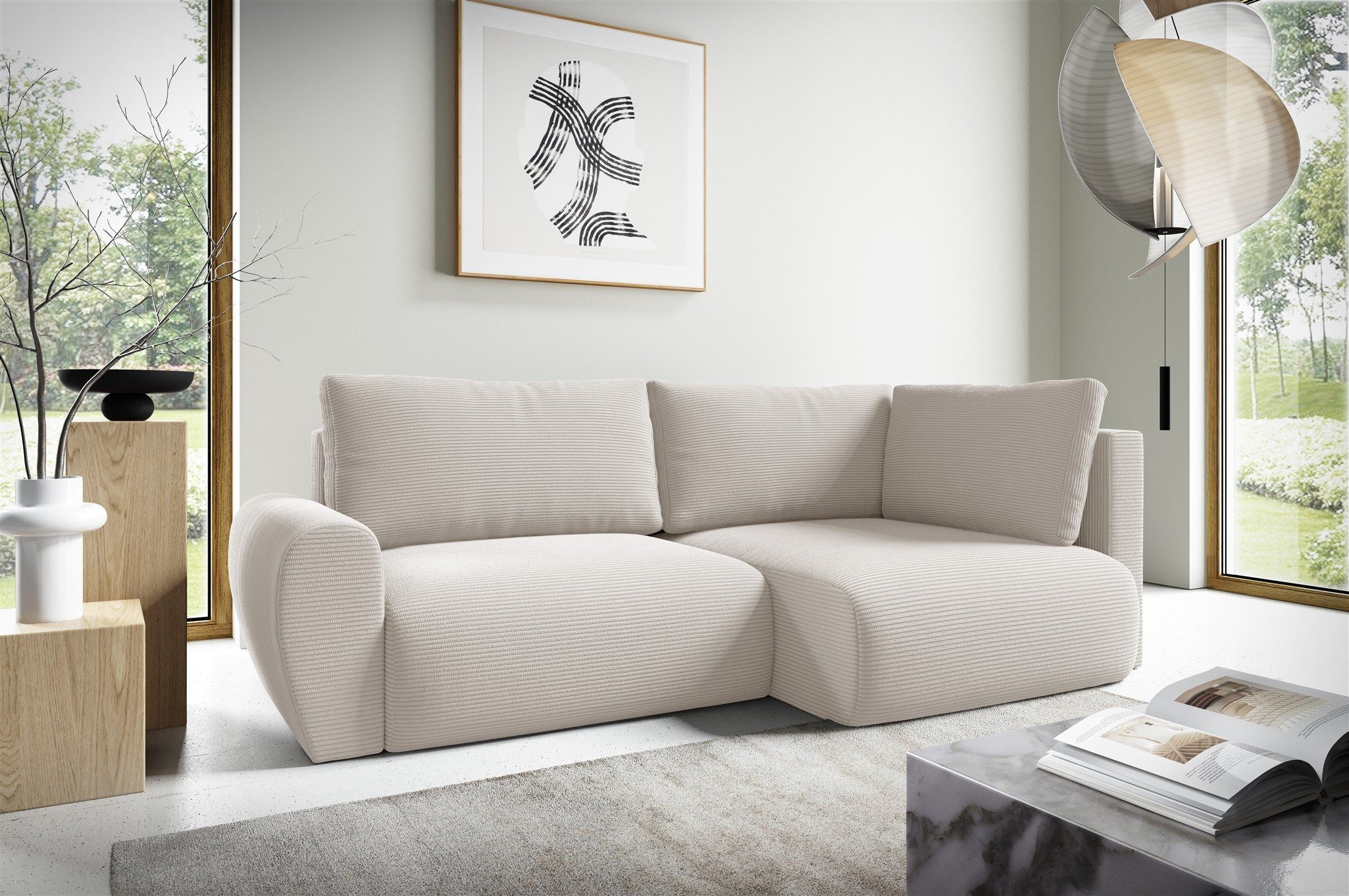 Fun Möbel Ecksofa Schlafsofa GALAN MINI Cordstoff Poso, inkl. 3 x Rückenkissen, Sofa Rücken echt bezogen