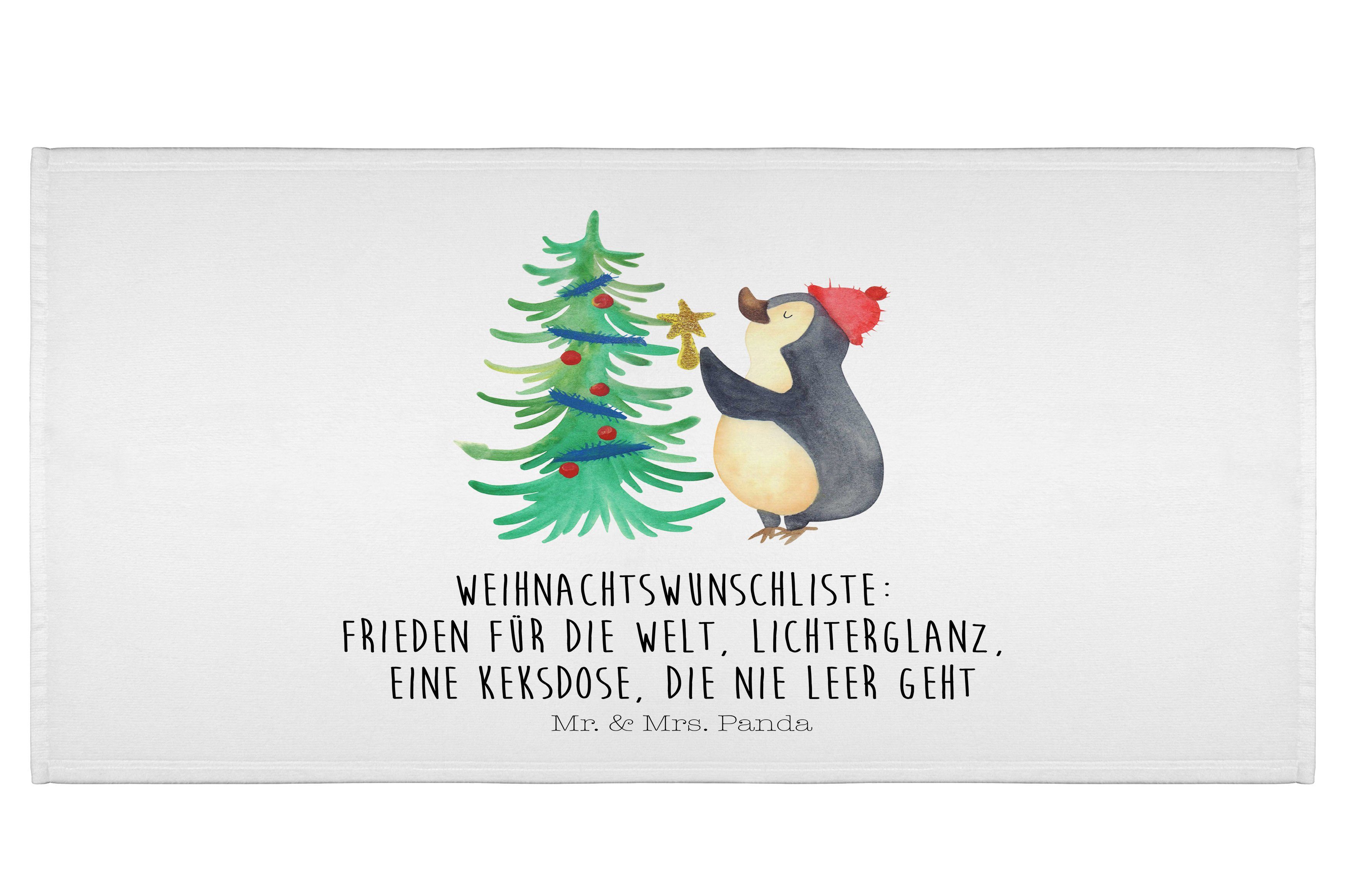 Mr. & Mrs. Panda Handtuch Pinguin Weihnachtsbaum - Weiß - Geschenk, Strandtuch, Weihnachten, Winter, Saunatuch, Badetuch, Handtuch, Duschtuch, Nikolaus, Wintermotiv, (1-St)